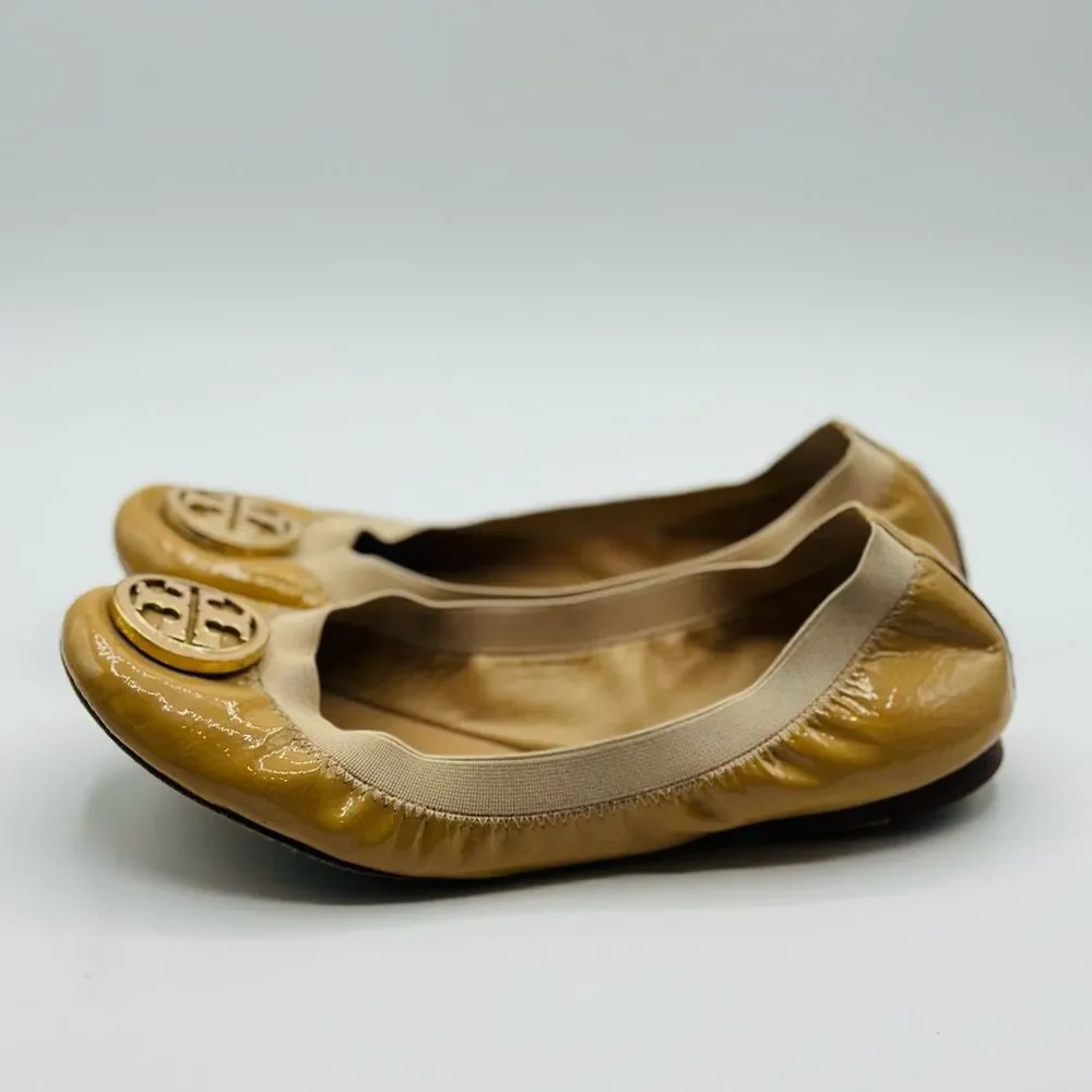 Tory Burch Women's Carolina Tan Patent Leather Ballet Flats Size 8
